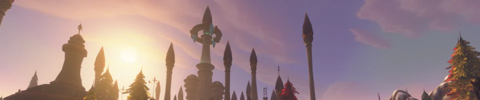 Blizzard preview of Dalaran, with purple-roofed towers and a magical city skyline.