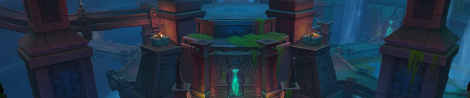 Reddish Amani pillars and blue waterfalls in the official Labyrinth preview image.