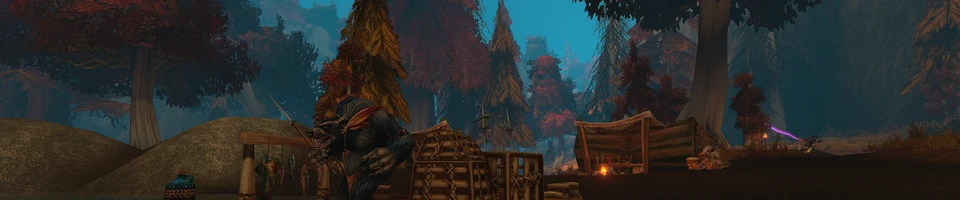 A furbolg on a wooden platform among red-leaved trees in official Blackmaw Hold artwork.