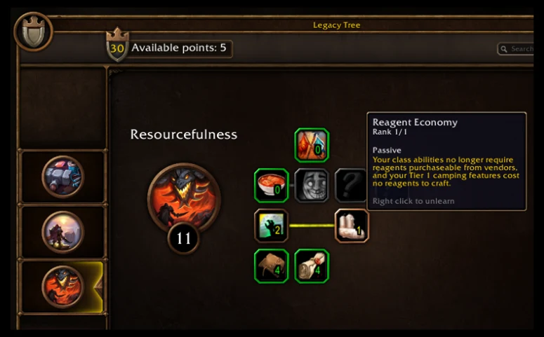 Blizzard’s preview of the Resourcefulness tree and Reagent Economy perk.