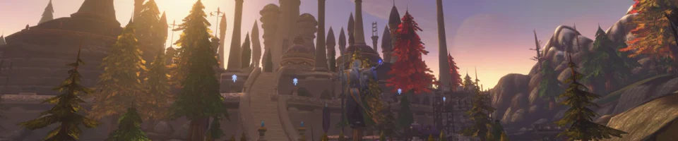Dalaran’s violet towers in an official Forever city screenshot.