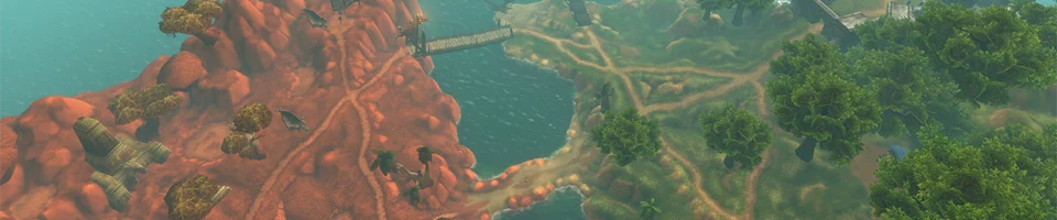 Blizzardin ilmakuva Darkspear Islandsin saarista ja niitä yhdistävistä silloista.